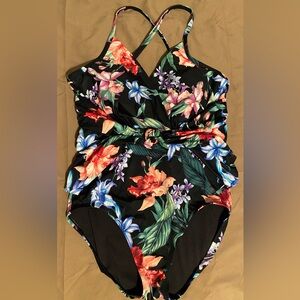 Swimsuit black floral floral print